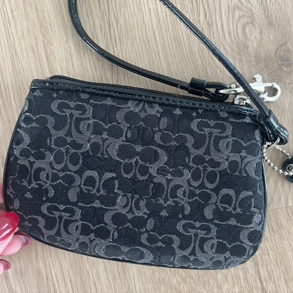 Coach Black Monogram Logo Wristlet NWOT black silver - Picture 6 of 9